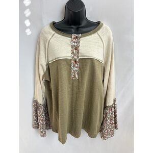 Boho Loose Fit Flared Sleeve Top Cottagecore Prairie 100% Cotton Floral Size S